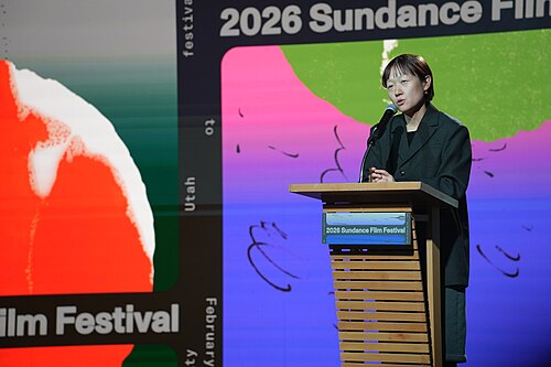 Celine Song at the 2026 Sundance Film Festival Awards where she served as member of the U.S. Dramatic Competition jury for the 2025 Sundance Film Festival.