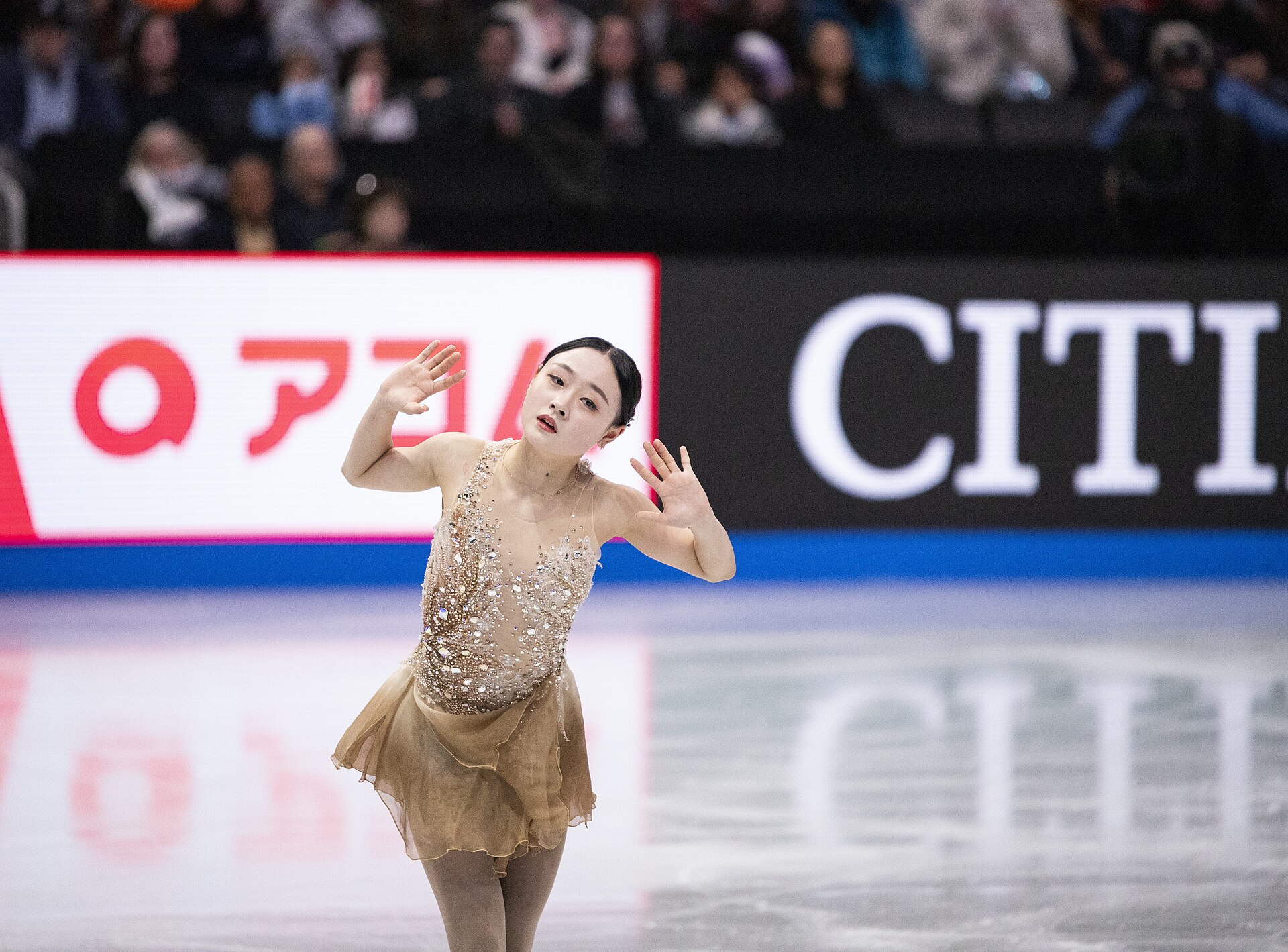 Chaeyeon Kim, South Korean figure skater, at the 2025 World Figure Skating Championships at TD Garden in Boston, Massachusetts.