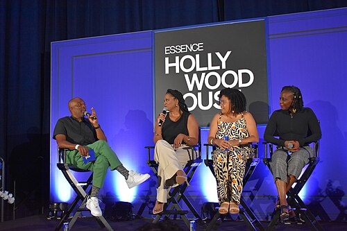 Chris Spencer, Schelle Purcell, Zoe Marshall, and Stacey Muhammad at the Essence Festival of Culture in July 2025 on a panel called Ask Me Anything: Running A Writer’s Room.
