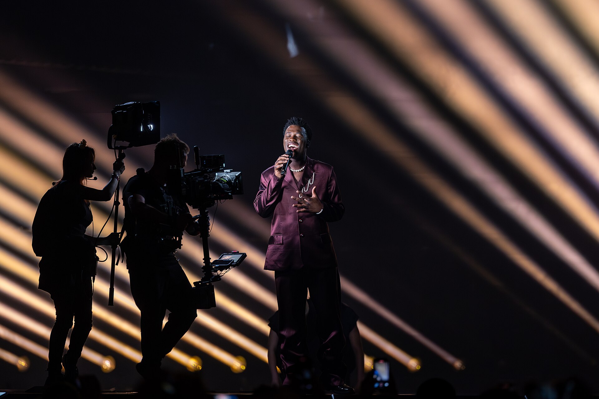 Claude, representing Netherlands, performing at Eurovision 2025 in Basel, Switzerland.