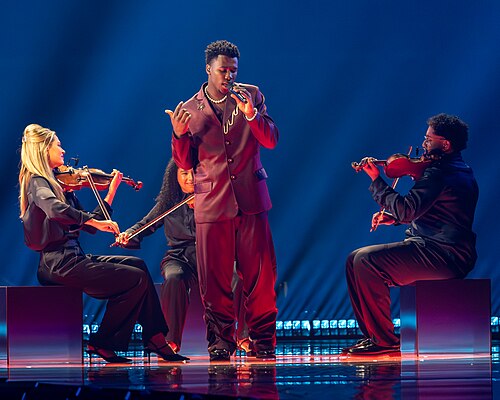 Claude, representing Netherlands, performing at Eurovision 2025 in Basel, Switzerland.