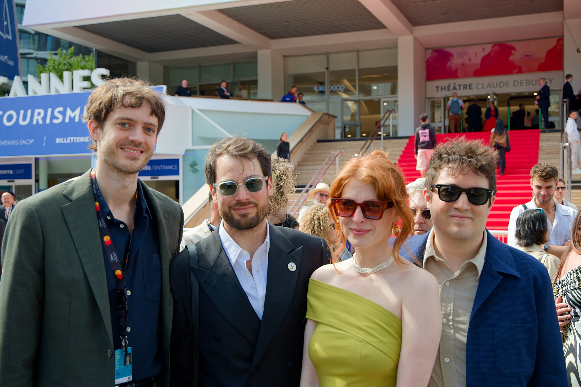 From left to right: Corey Finley, Steven Breckon, Hallie Cooper-Novack, and James Presson at the 2025 Cannes Film Festival premiere of The Plague.