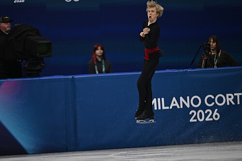 MILAN, ITALY - 13 FEBRUARY 2026: Daniel GRASSL of Italy competes during the Figure Skating Men Single Skating Free Skating at the Olympic Winter Games Milano Cortina 2026 Milano Ice Skating Arena on February 13, 2026 in Milan, Italy