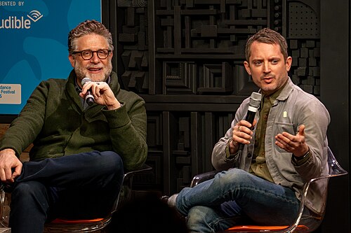 Daniel Noah and Elijah Wood at the 2025 Sundance Film Festival Visitations Podcast Recording