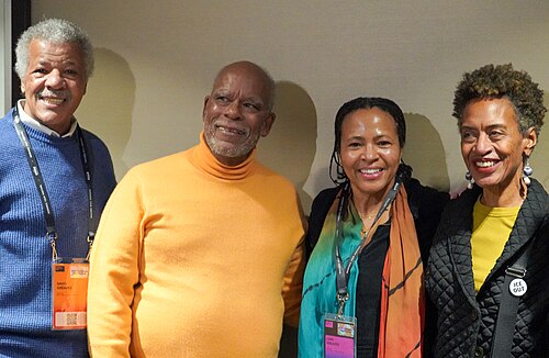 David Greaves, Stanley Nelson Jr, Liani Greaves, and Marcia Smith, Once Upon a Time in Harlem during the 2026 Sundance Festival