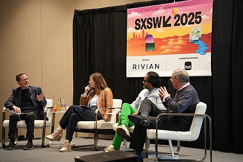 David McCauley, Haley Lowry, Ambarish Mitra, Pieter Eenkema Van Dijk (l-r), panel at SXSW 2025 in Austin, Texas. "The Circularity Illusion: Why AI is Key to Closing the Loop".