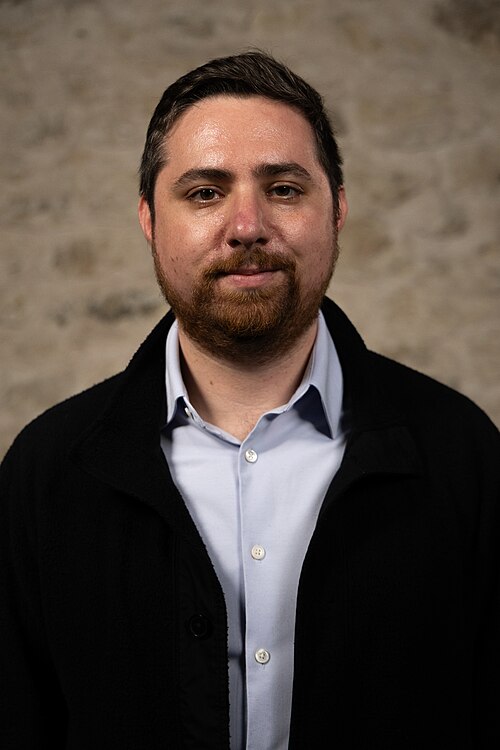 David Rosenthal, Civic Technologist, at the WikiPortraits studio at the 2025 SXSW Festival.