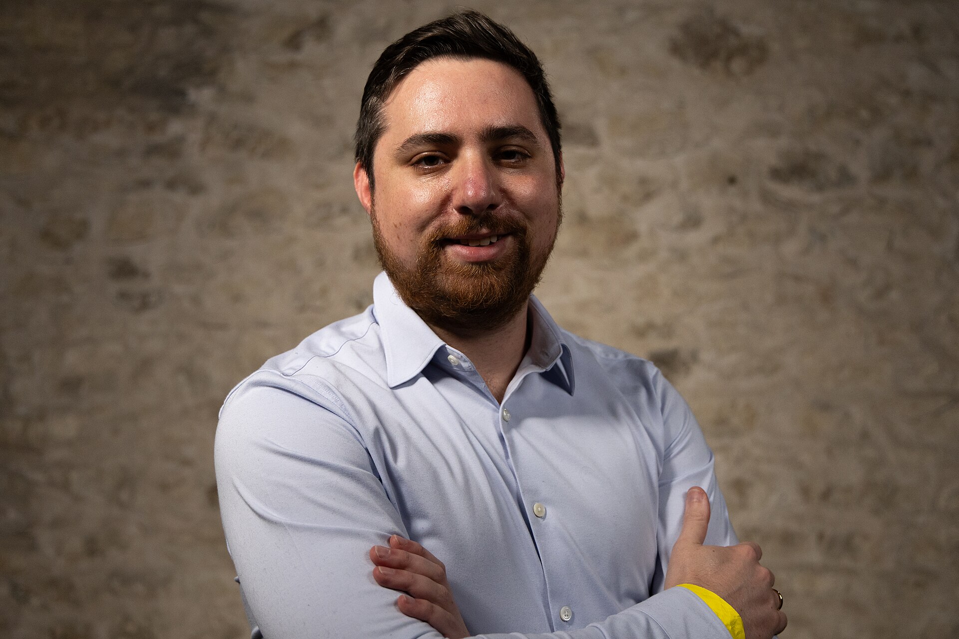 David Rosenthal, Civic Technologist, at the WikiPortraits studio at the 2025 SXSW Festival.