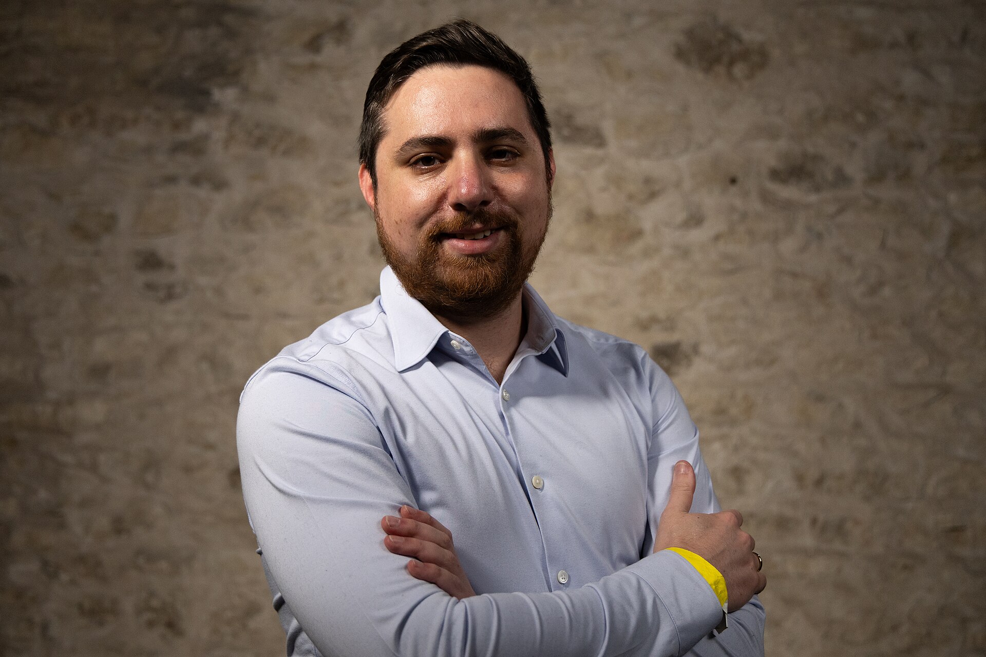 David Rosenthal, Civic Technologist, at the WikiPortraits studio at the 2025 SXSW Festival.
