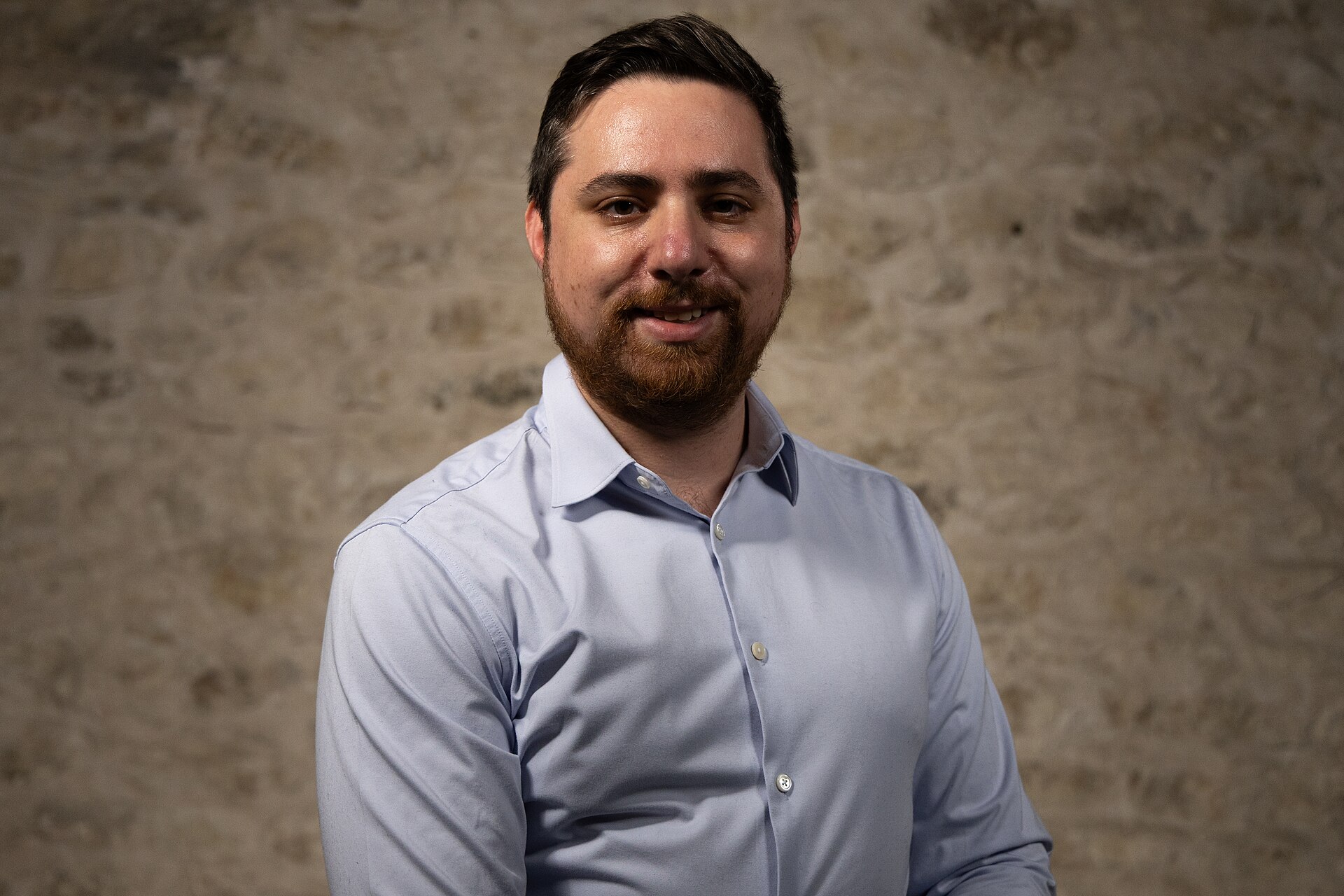 David Rosenthal, Civic Technologist, at the WikiPortraits studio at the 2025 SXSW Festival.