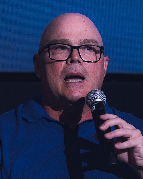 Derek Haas at a Countdown Q&A panel at the Culver Theater in Culver City, California.