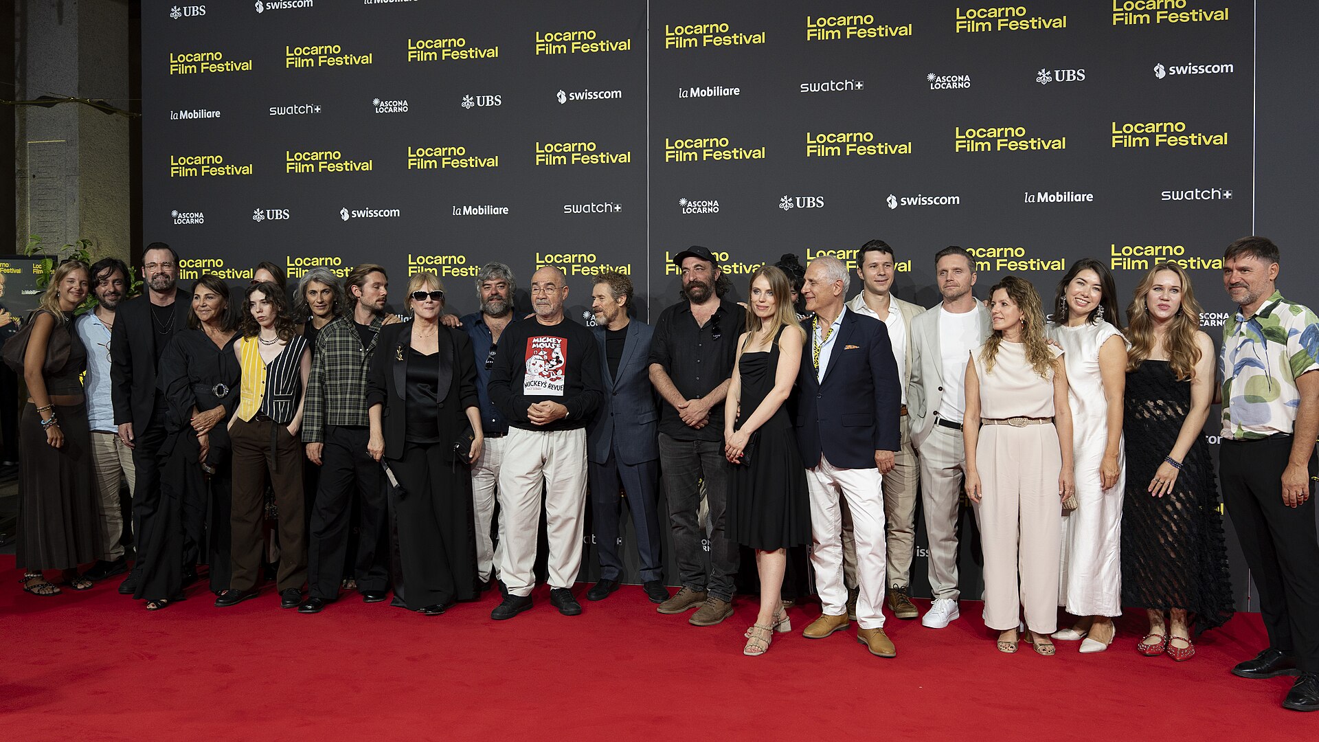Director Miguel Ángel Jiménez, cast and crew at 78th Locarno Film Festival red carpet for The Birthday Party