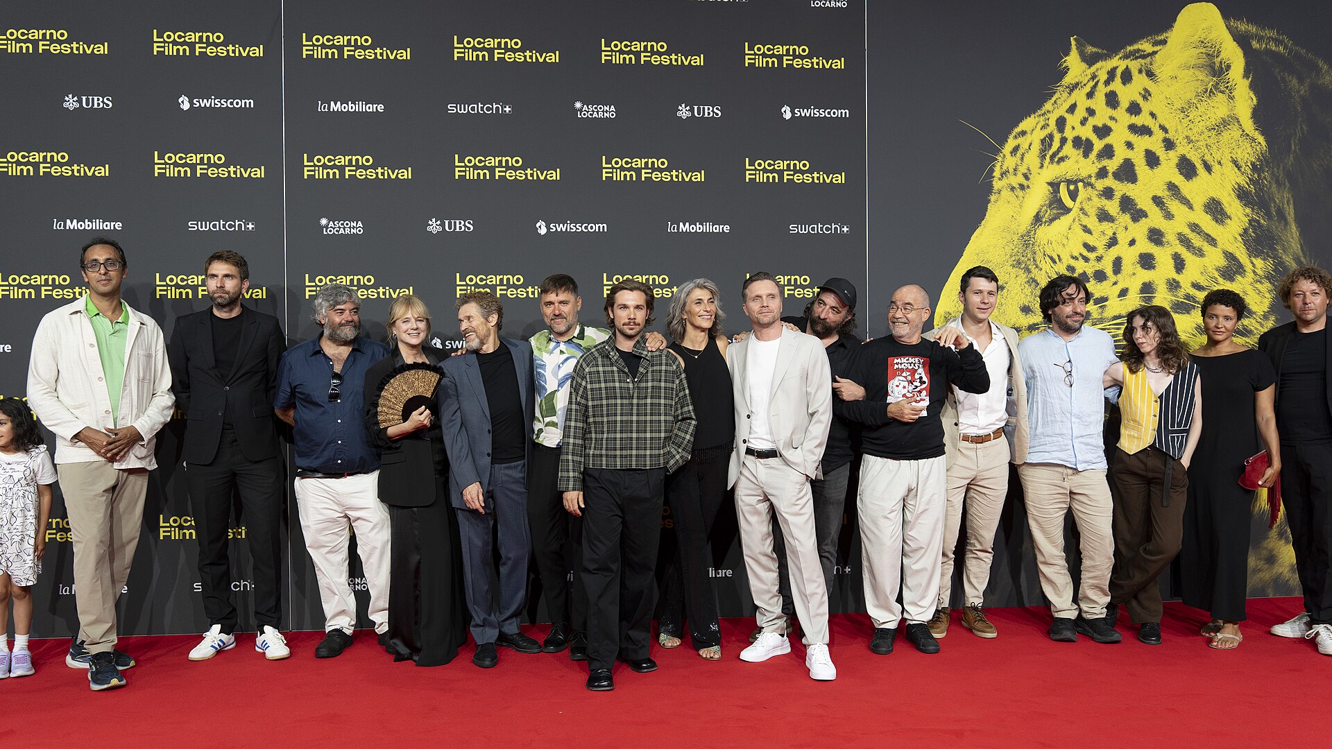 Director Miguel Ángel Jiménez, cast and crew at 78th Locarno Film Festival red carpet for The Birthday Party