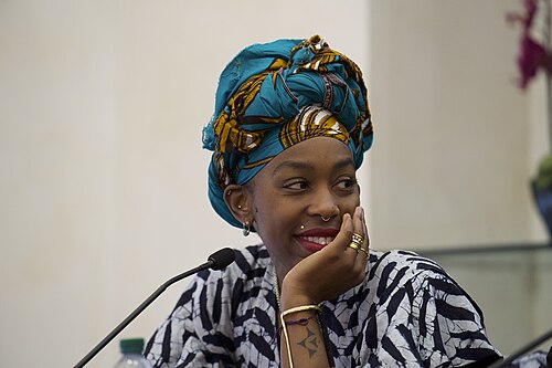 Ebele Okobi, CEO of The New Humanitarian, which reports on global humanitarian crises, speaking at the International Journalism Festival 2024 In Perugia Italy as part of a panel called Decolonizing Journalism—Africa: exploring new news (why news doesn’t have to be bad)