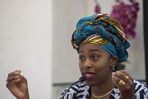 Ebele Okobi, CEO of The New Humanitarian, which reports on global humanitarian crises, speaking at the International Journalism Festival 2024 In Perugia Italy as part of a panel called Decolonizing Journalism—Africa: exploring new news (why news doesn’t have to be bad)