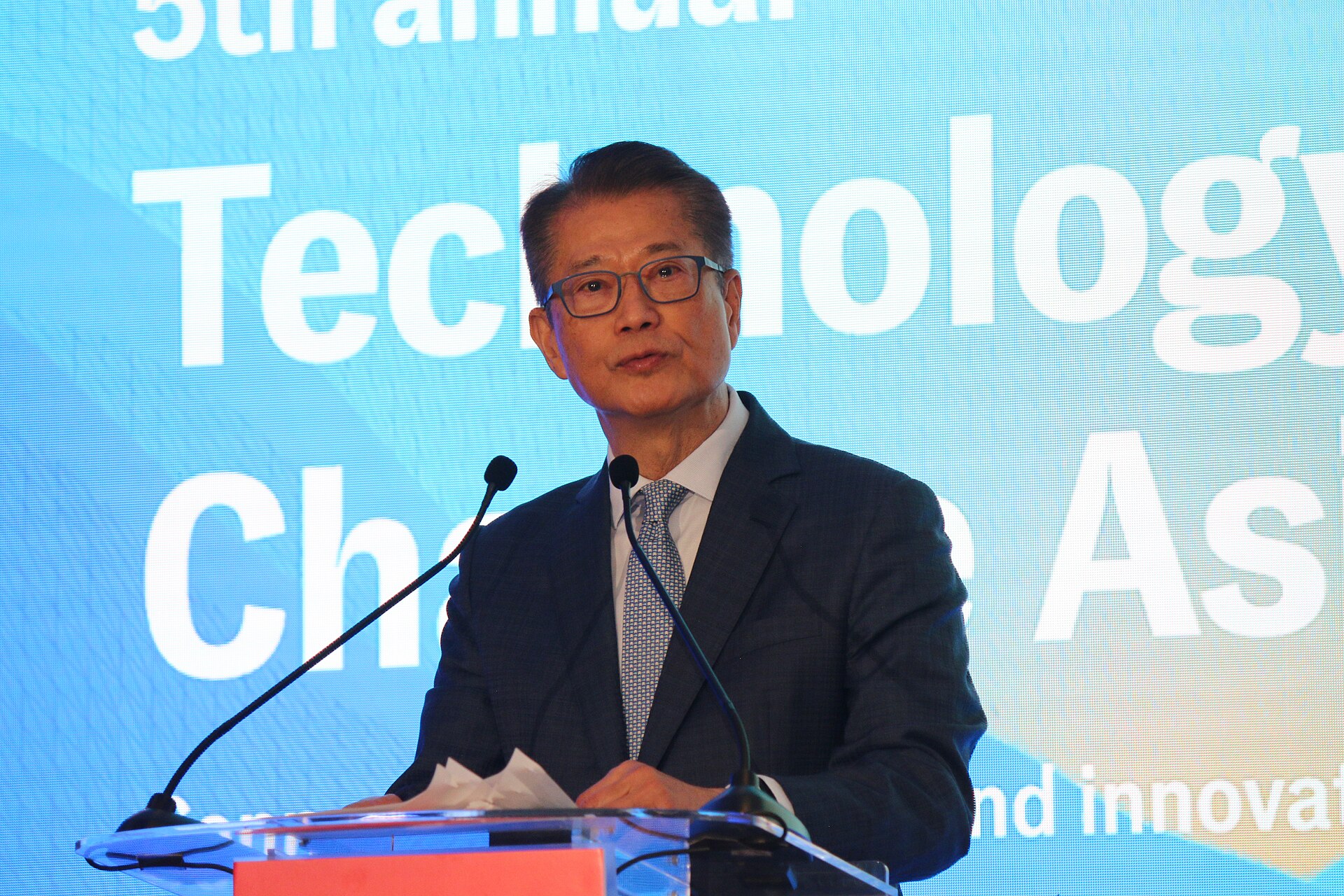 Paul Chan Mo-po speaking at the Economist Technology for Change Conference in Hong Kong (March 12, 2025)