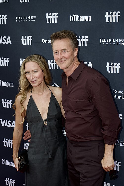 Ed Norton and Shauna Robertson attend "Wake Up Dead Man: A Knives Out Mystery" world premiere.
