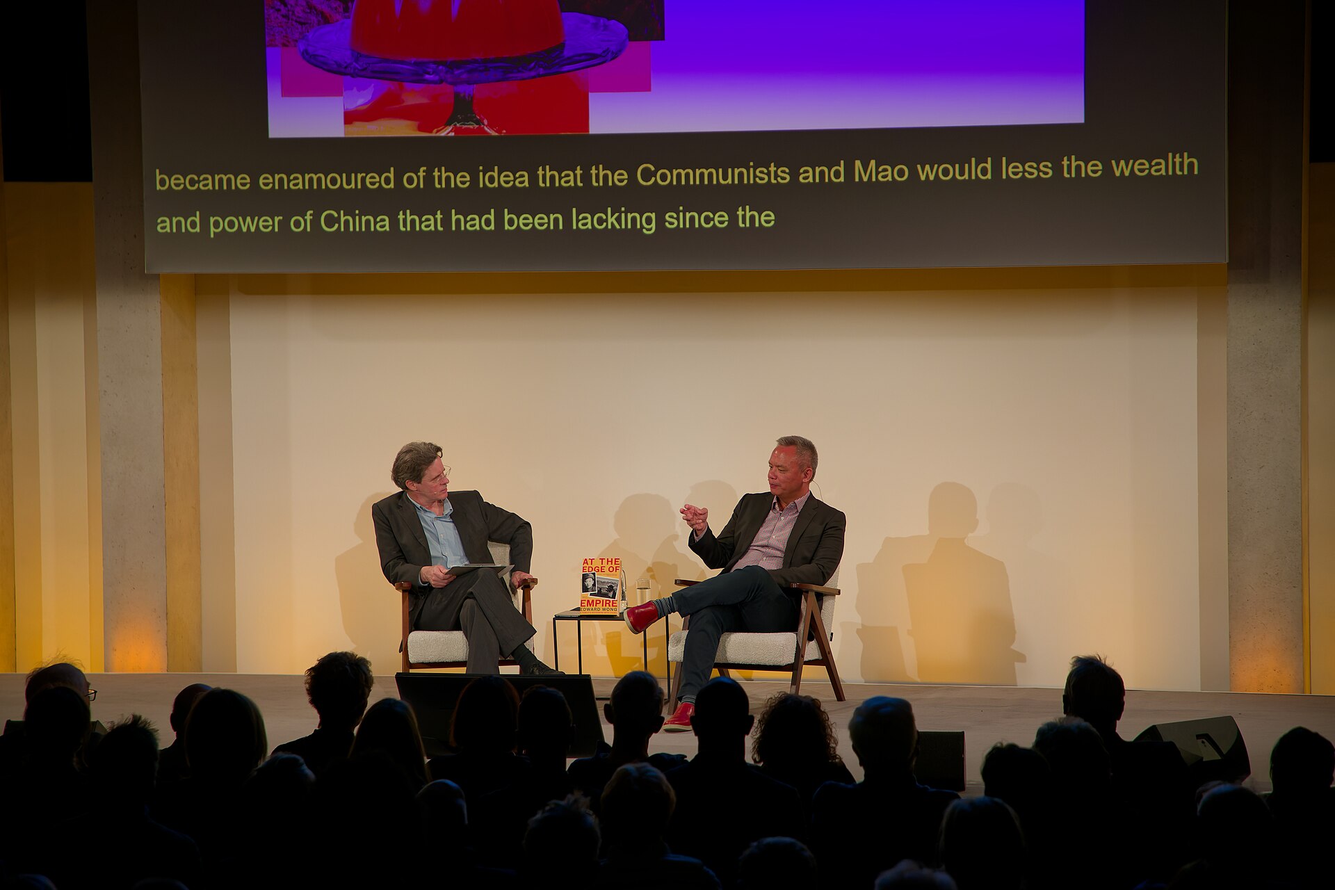 Edward Wong and Mure Dickie at the 2024 Edinburgh International Book Festival in Edinburgh, Scotland.