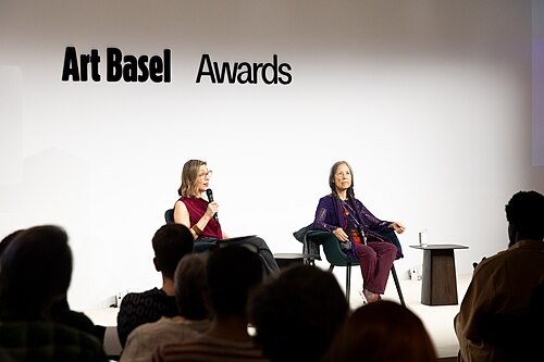Elena Filipovic and Cecilia Vicuña at the Art Basel international art fair in Basel, Switzerland in June 2025.