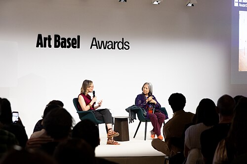 Elena Filipovic and Cecilia Vicuña at the Art Basel international art fair in Basel, Switzerland in June 2025.