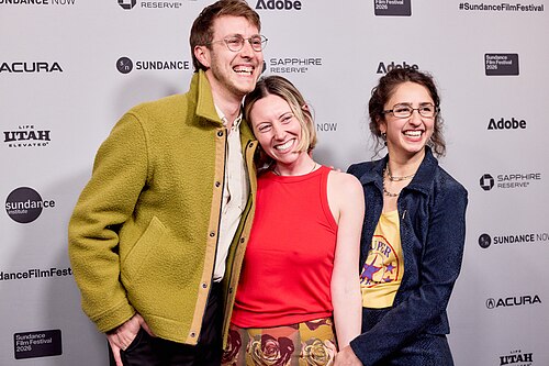 Elijah Stevens, Brydie O'Connor and Claire Edelman at the 2026 Sundance Film Festival for Barbara Forever