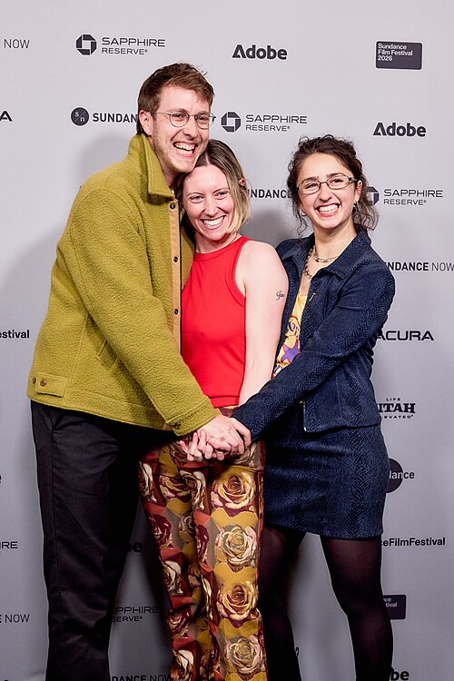 Elijah Stevens, Brydie O'Connor and Claire Edelman at the 2026 Sundance Film Festival for Barbara Forever