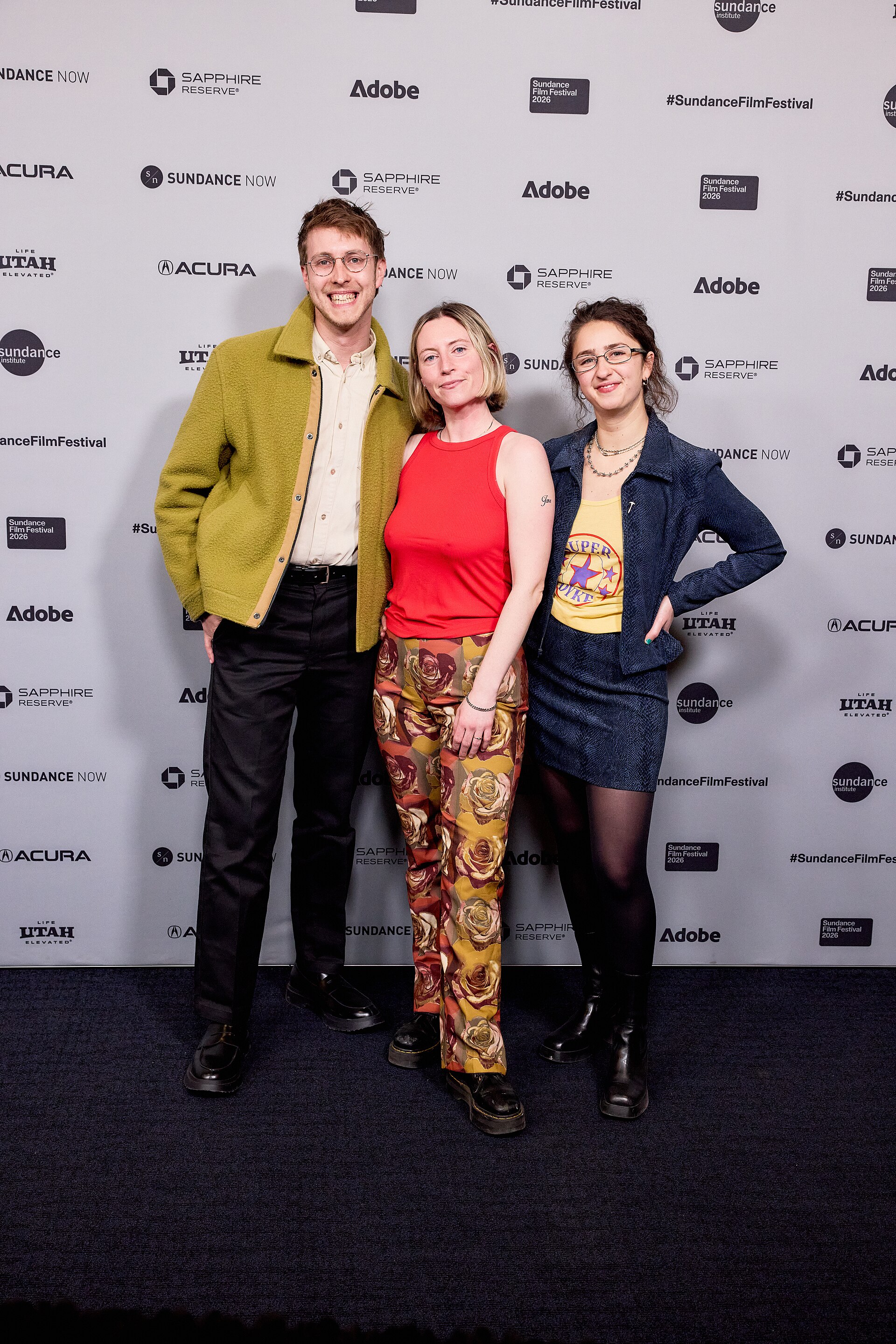 Elijah Stevens, Brydie O'Connor and Claire Edelman at the 2026 Sundance Film Festival for Barbara Forever