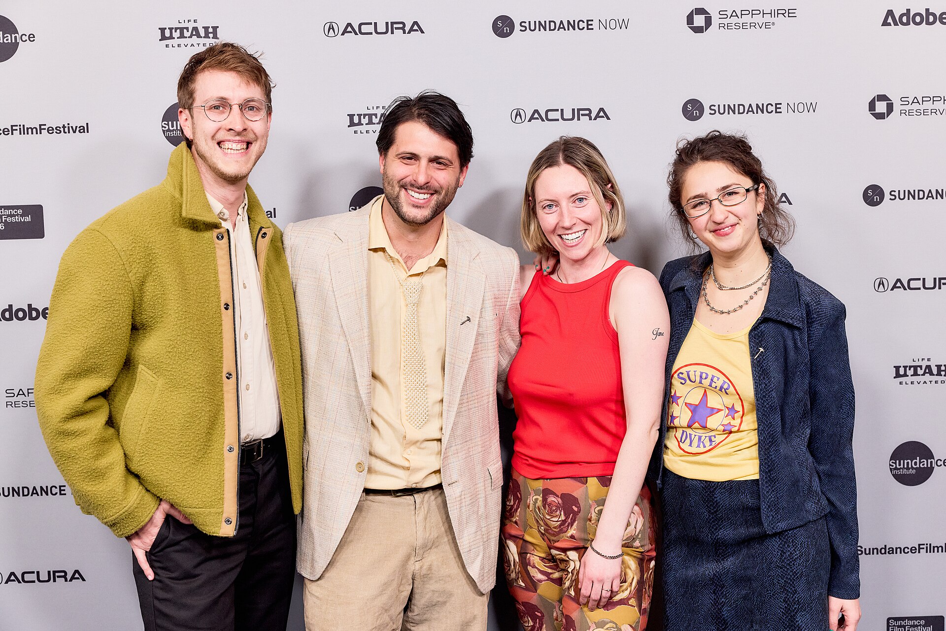 Elijah Stevens, Matt Hixon, Brydie O'Connor, and Claire Edelman at the 2026 Sundance Film Festival for Barbara Forever