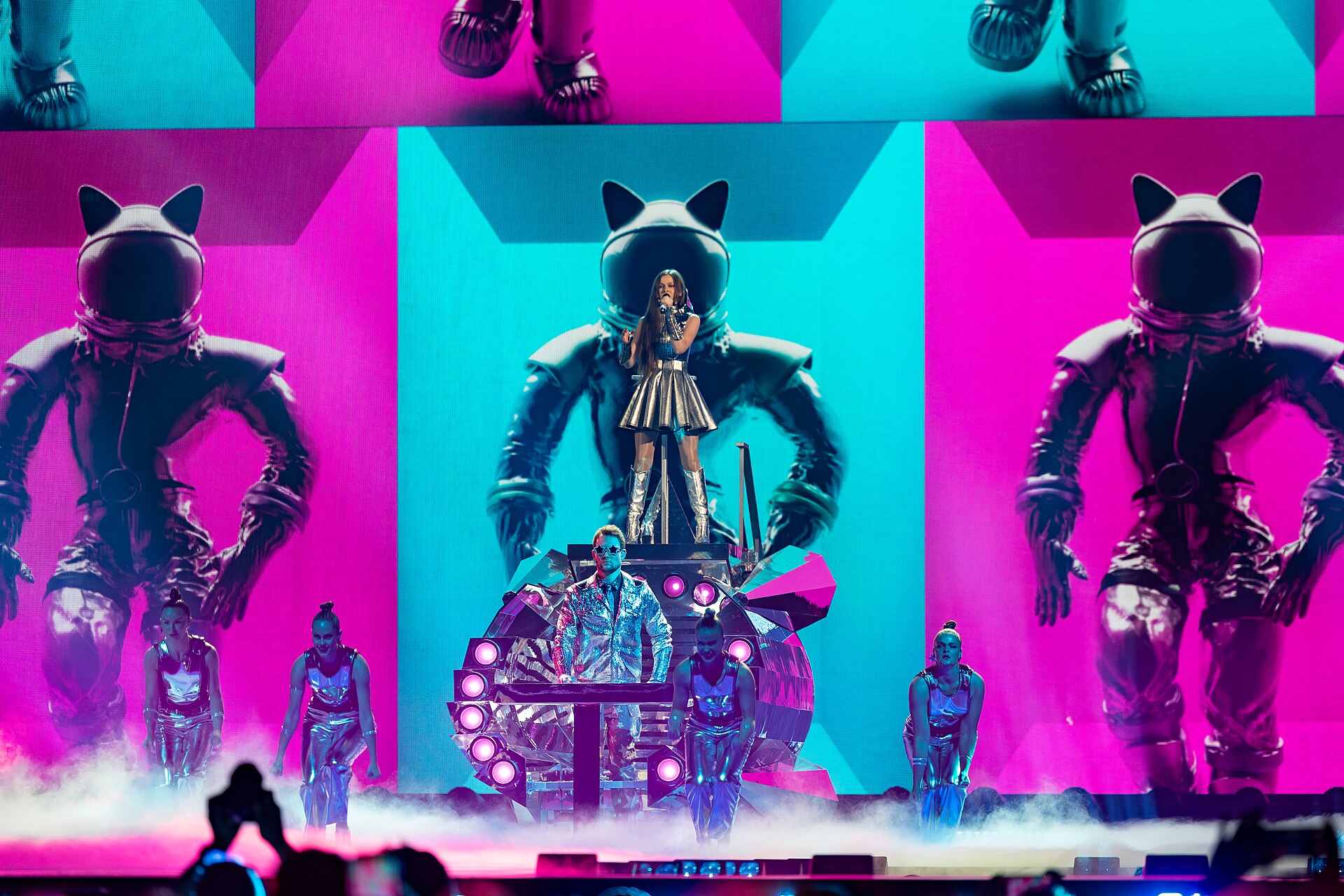 Emmy, representing Ireland, performing at Eurovision 2025 in Basel, Switzerland.