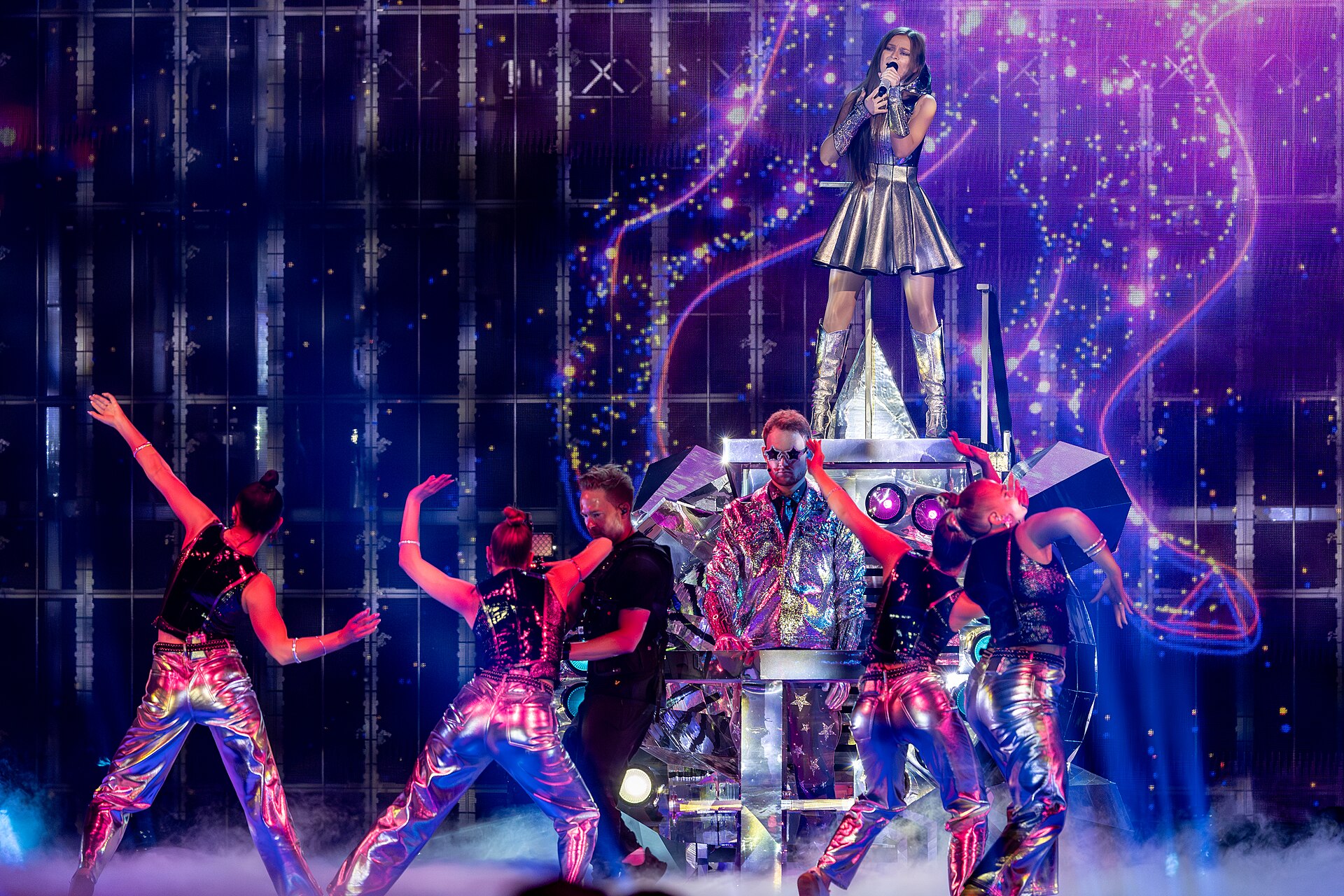 Emmy, representing Ireland, performing at Eurovision 2025 in Basel, Switzerland.