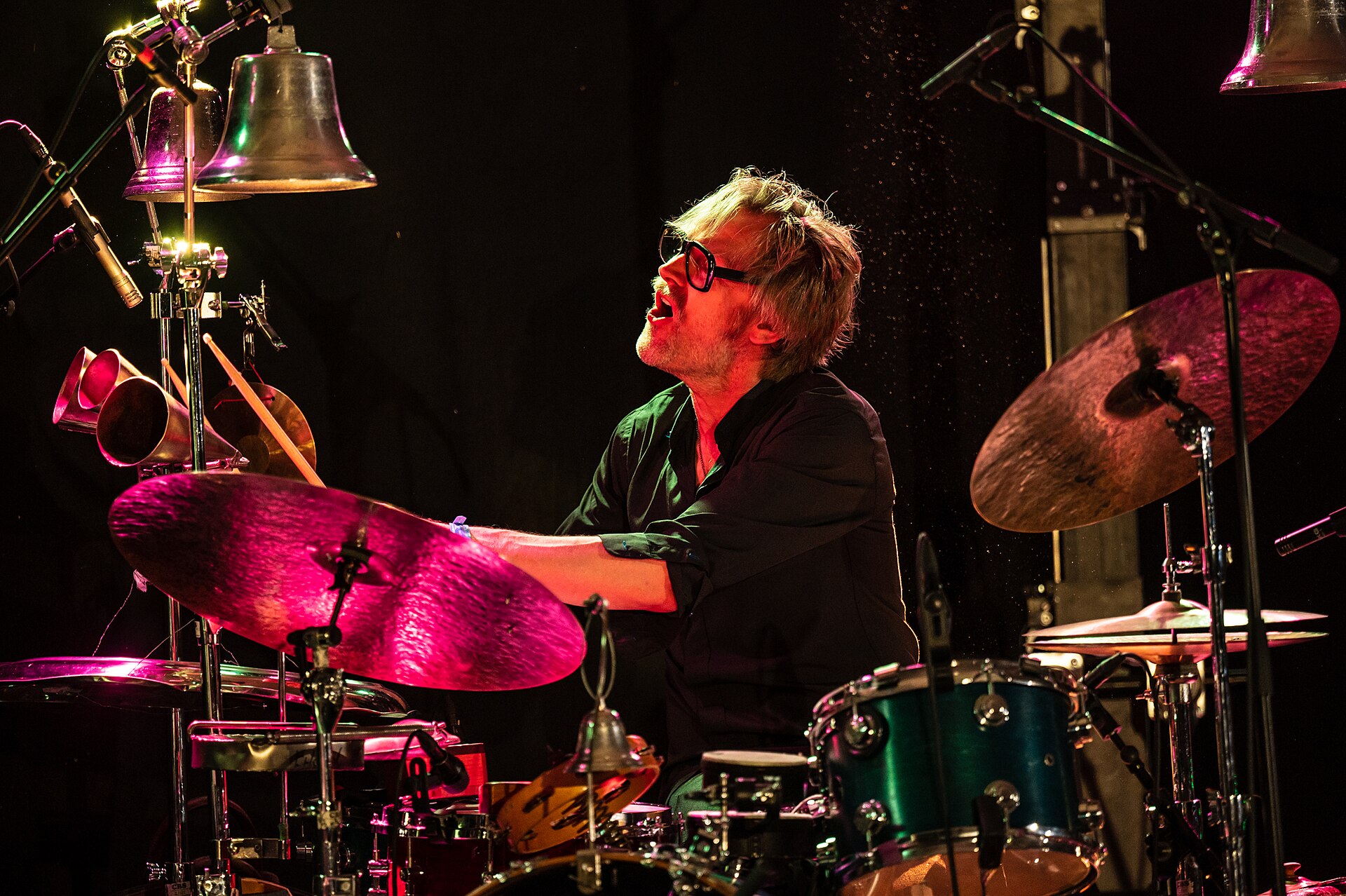 Erland Dahlen performing with Nils Petter Molvær and Jo Berger Myhre at the music festival Canal Street, Arendal Norway, 29 July 2022