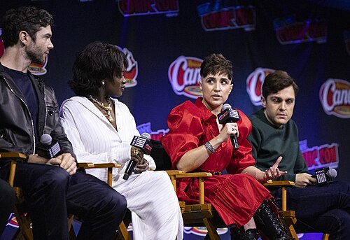 Ethan Peck, Celia Rose Gooding, Melissa Navia, and Martin Quinn at the 2025 NYCC Star Trek: Strange New Worlds Panel.