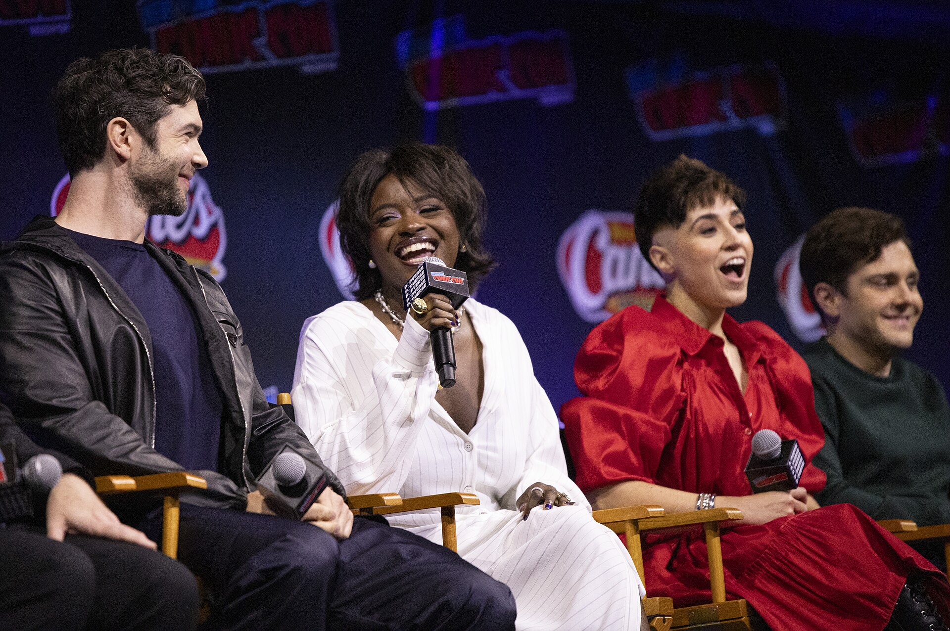 Ethan Peck, Celia Rose Gooding, Melissa Navia, and Martin Quinn at the 2025 NYCC Star Trek: Strange New Worlds Panel.