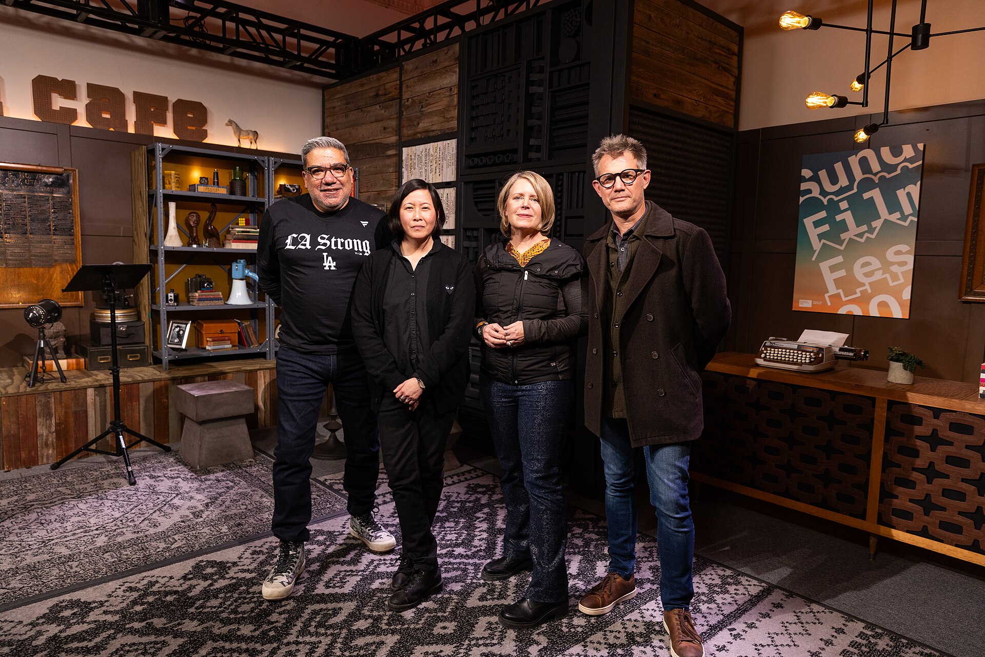 Eugene Hernandez, Kim Yutani, Amanda Kelso, and John Nein at the opening press gathering for Sundance 2025.