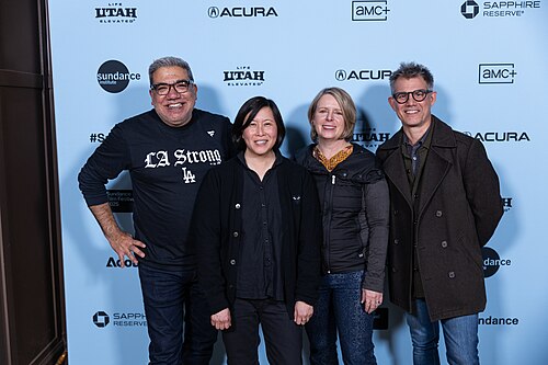 Eugene Hernandez, Kim Yutani, Amanda Kelso, and John Nein at the opening press gathering for Sundance 2025.