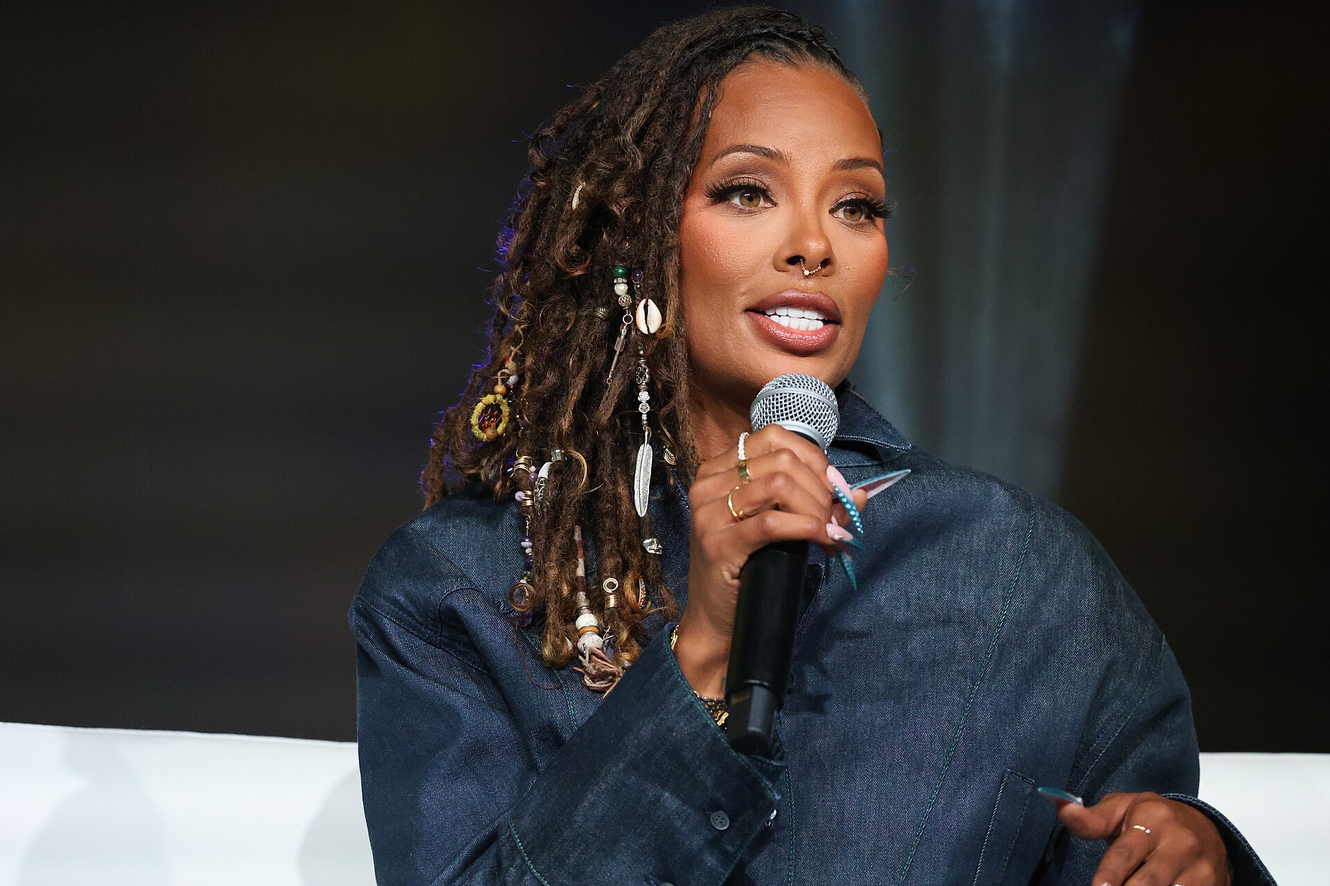 Shamea Morton at Essence Fest 2025 speaking at the GBEF