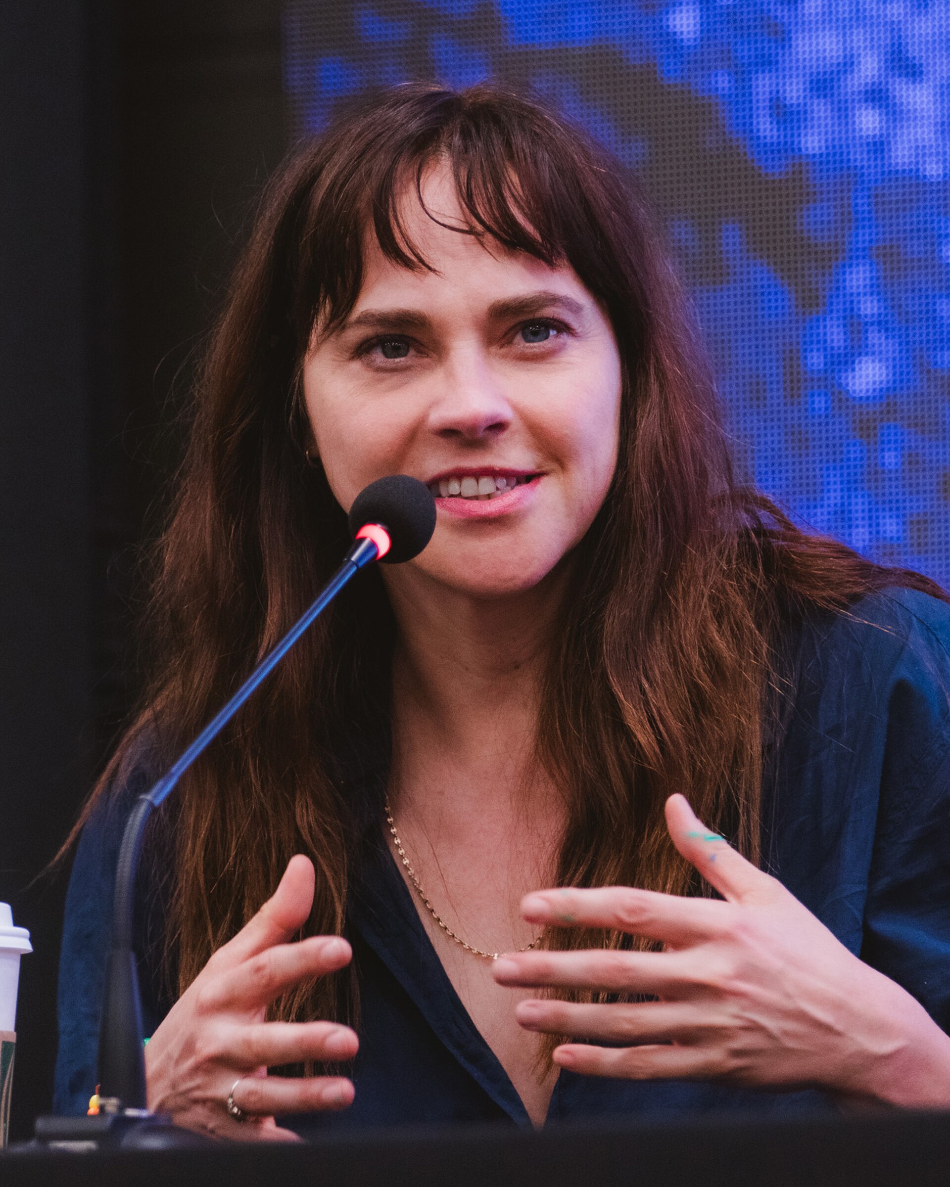 Fiona Dourif speaking at Creep I.E. Con Aftermath 2025