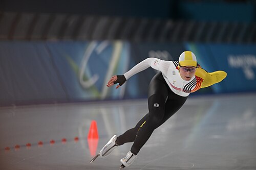 MILAN, ITALY - 09 FEBRUARY 2026: Fran Vanhoutte of team Belgium compete during the Speed Skating Women's 1000m at the Olympic Winter Games Milano Cortina 2026  Milano Ice Skating Arena on February 09, 2026 in Milan, Italy
