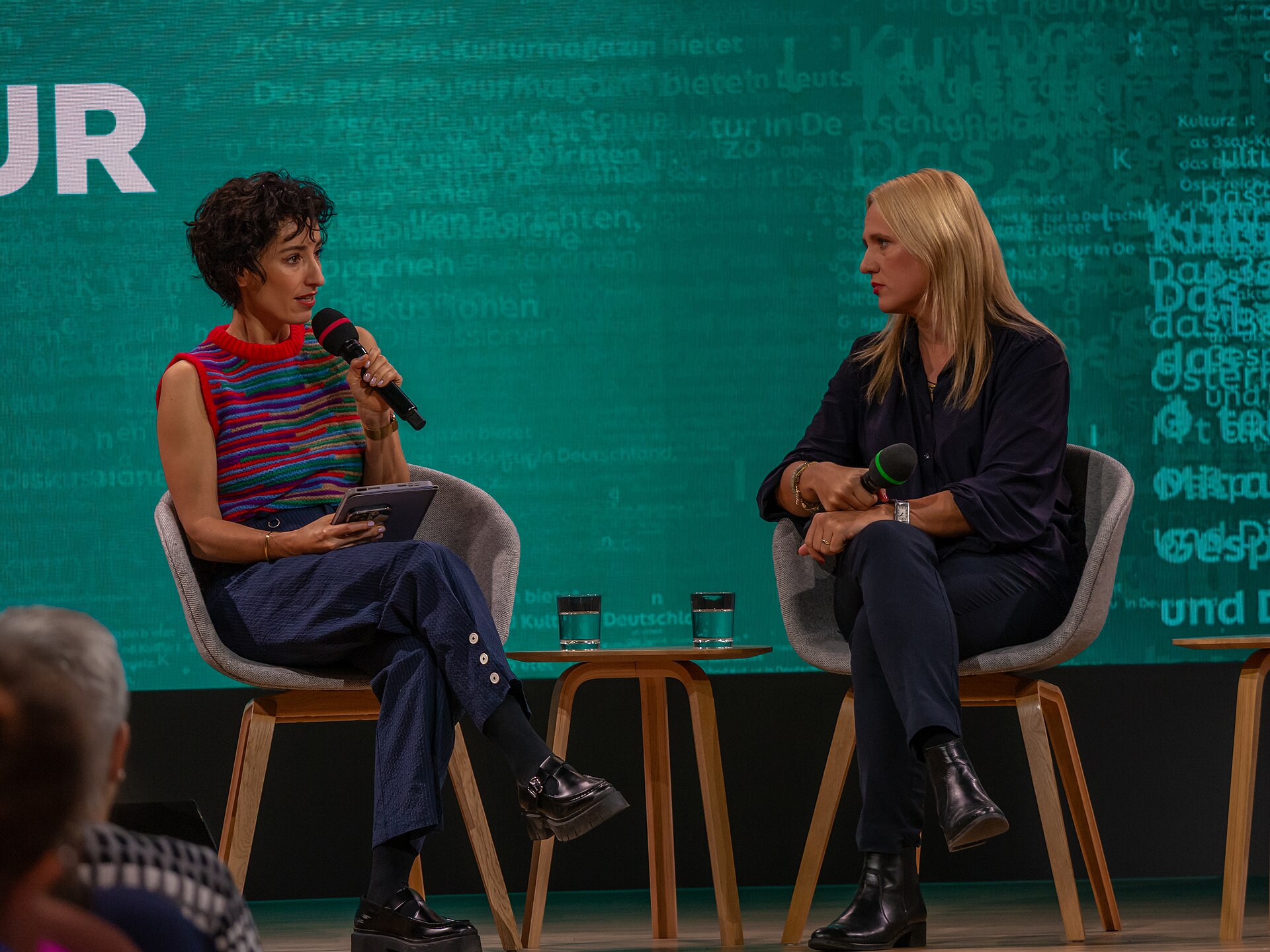 Vivian Perkovic, German journalist and Television presenter interviewing Elisa Hoven, German legal scholar