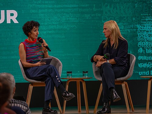 Vivian Perkovic, German journalist and Television presenter interviewing Elisa Hoven, German legal scholar