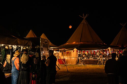 The full moon over the "Kaupangr" market area at Midgardsblot 2024