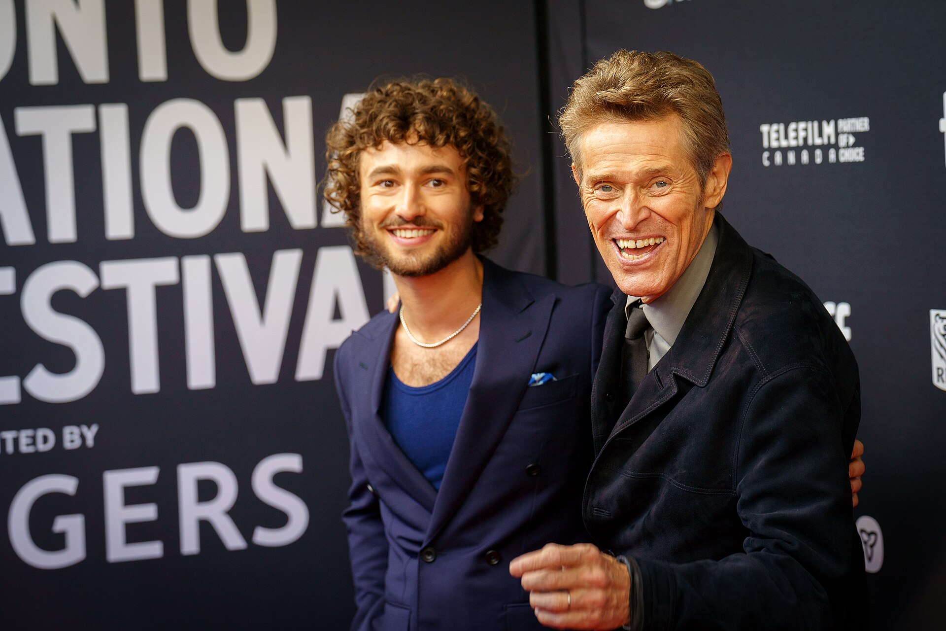 Gabriel LaBelle and Willem Dafoe at the 2024 Toronto International Film Festival (TIFF) for the movie SATURDAY NIGHT.
