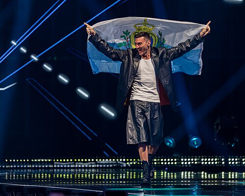 Gabry Ponte, representing San Marino, performing at Eurovision 2025 in Basel, Switzerland.