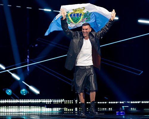 Gabry Ponte, representing San Marino, performing at Eurovision 2025 in Basel, Switzerland.