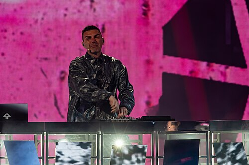 Gabry Ponte, representing San Marino, performing at Eurovision 2025 in Basel, Switzerland.