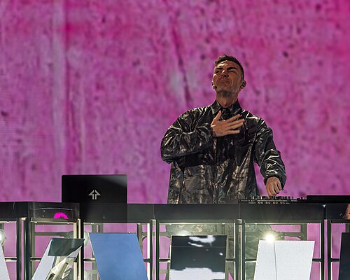 Gabry Ponte, representing San Marino, performing at Eurovision 2025 in Basel, Switzerland.