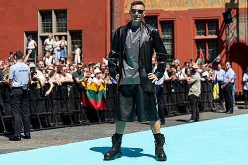 Gabry Ponte, representing San Marino, on the Turquoise Carpet at Eurovision 2025 in Basel, Switzerland.