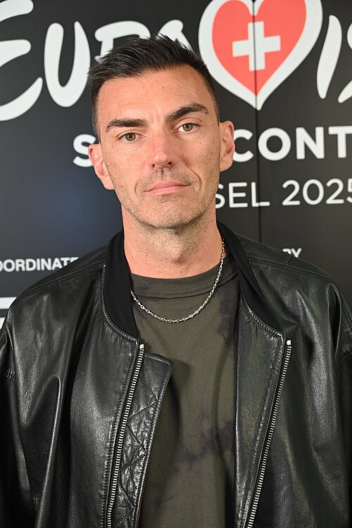 Gabry Ponte photographed in the Media Centre of Eurovision 2025