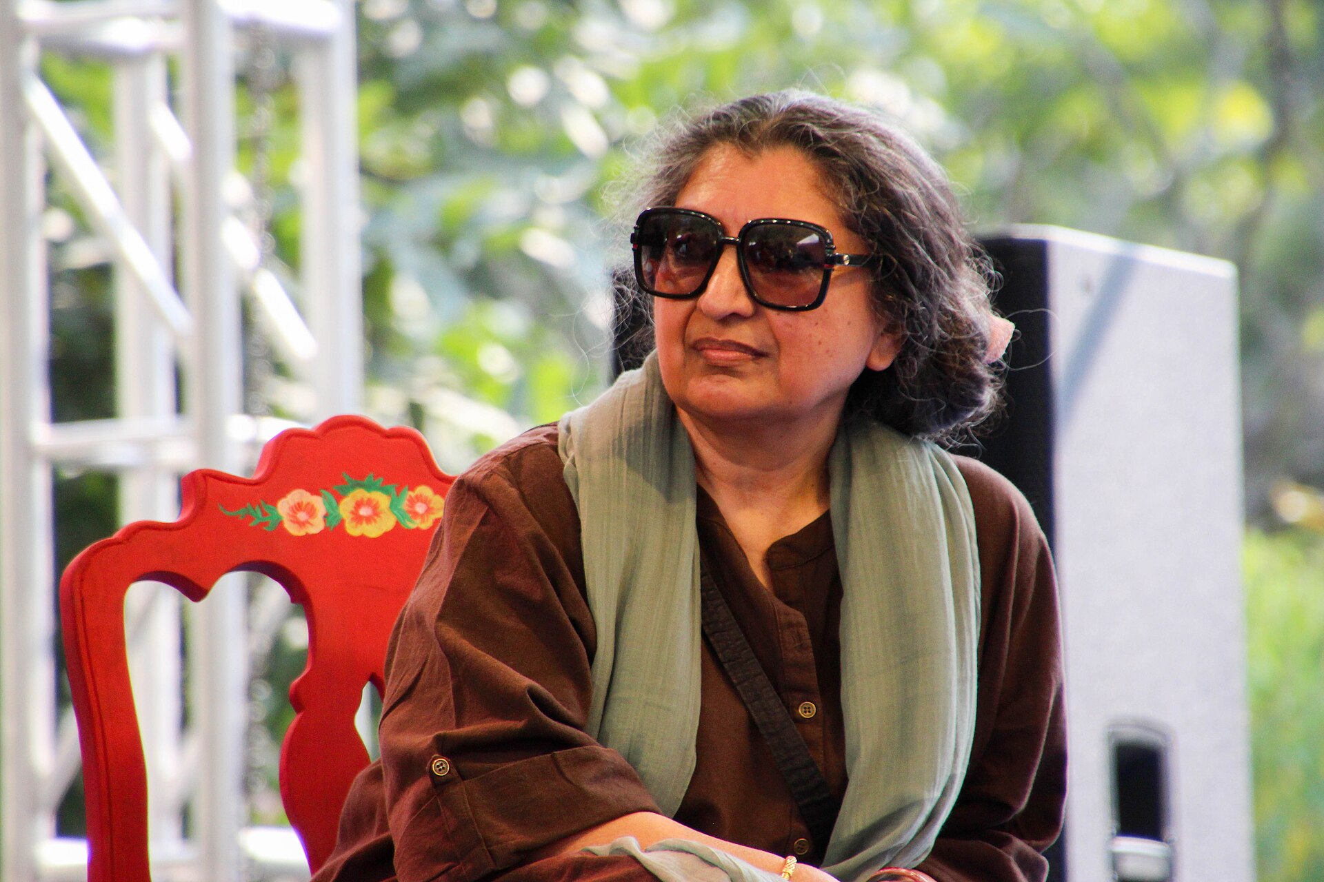 Geetanjali Shree, author, at the 2025 Jaipur Literature Festival in Jaipur, India.