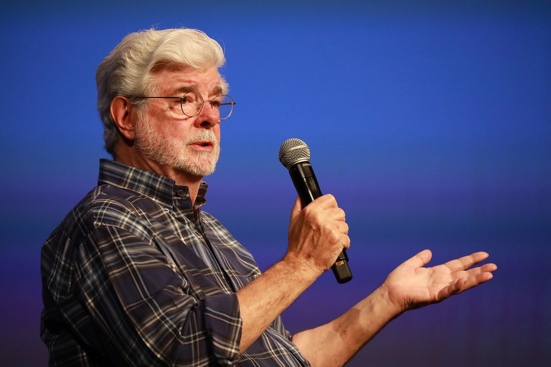George Lucas at the 2024 Cannes Film Festival, during the session "An encounter with George Lucas".